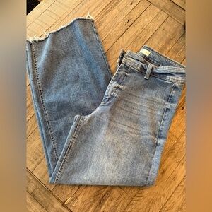 OAT New York Wide Leg High Raise Raw Hem Jeans, size 8.